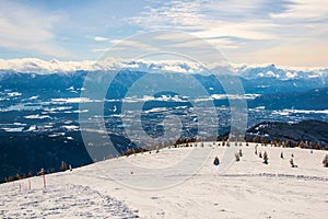 View of dolomites alps covered with snow from the gerlitzen mountain near villach....IMAGE