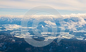 View of dolomites alps covered with snow from the gerlitzen mountain near villach....IMAGE