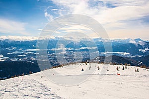 View of dolomites alps covered with snow from the gerlitzen mountain near villach....IMAGE