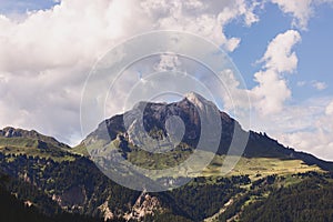 View of Dolomites mountain peak Cima Dodici in Puez Odle natural park photo