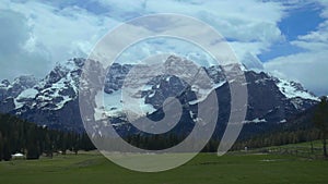 View of Dolomites mountain range snow-capped peak, located in northeastern Italy