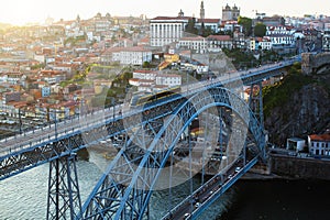 View of Dom Luis I bridge in Porto`s historical centre