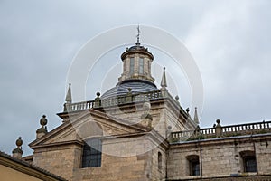 View at the dome copula tower at the iconic spanish Romanesque and Renaissance architecture building at the Iglesia de Cerralbo, photo