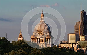 The view of the dome of Saint Paul`s Cathedral, City of London.