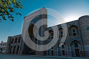 View of the dome and tower of Poi Kalon Mosque in Bukhara, Uzbekistan