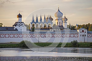 View of the domes of the ancient Tikhvin Assumption monastery