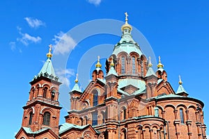View of the domes of the Assumption Cathedral in Helsinki, Finland