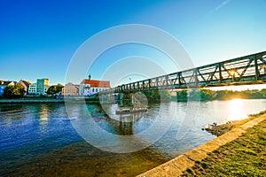 View of the Donau in the city of Regensburg and the Eiserner Steg photo