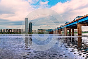 View of Dongjak bridge and namsan tower in seoul city.South Korea