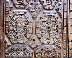 View of the door of Santa Maria, in Astorga, Spain. photo