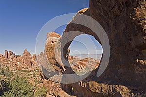 View of Double O Arch in Arches National Park, Utah