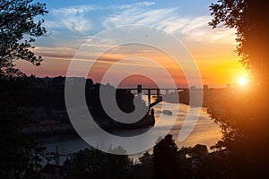 View of Douro river from Jardins do Palacio de Cristal at sunset, Porto