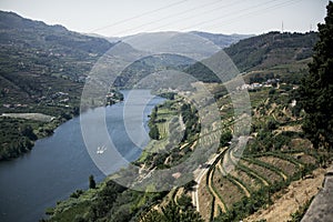 View of the Douro River, located in the Douro Valley, Portugal.