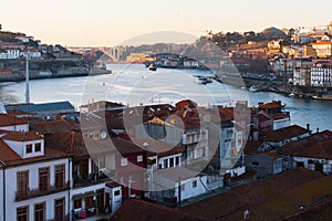 View Douro river at old downtown of Porto, Portugal. Travel.