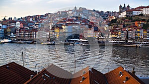 View of Douro river, Ribeira at old town Porto