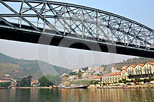 View from the Douro river to Pinhao, vilage in Portugal photo