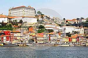 View of Douro riverside from the Dom Luiz bridge , Porto , Portugal.