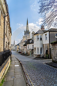 A view down Barn Lane towards the town centre in Stamford, Lincolnshire, UK