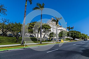A view down the centre of Constitutional Avenue in San Juan, Puerto Rico
