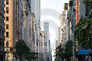 View down Fifth Avenue in Manhattan, New York City with historic