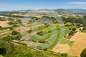 View down the hill at fields