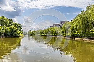 A view down the Ljubljanica River in downtown Ljubljana