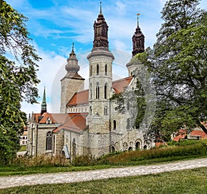 A view down past the Cathedral in Visby on the island of Gotland, Sweden