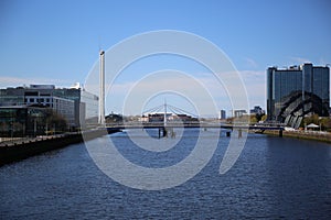 A view down the River Clyde, Glasgow, Scotland, UK