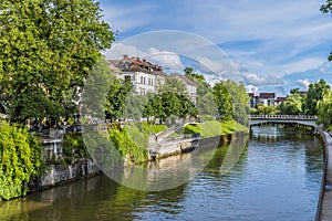 A view down the River Ljubljanica from the New Square in Ljubljana