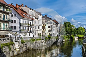 A view down the River Ljubljanica from the Shoemakers bridge in Ljubljana