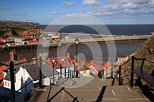 View down the steps to the harbour Whitby