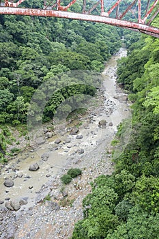 View down to the riverbed of the Rio Grande - underneath the old railway bridge