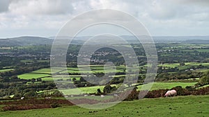 View down to Tavistock from Pork Hill carpark Dartmoor in Devon