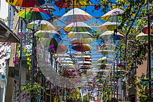 A view down Umbrella Street in Puerto Plata in the Dominion Republic