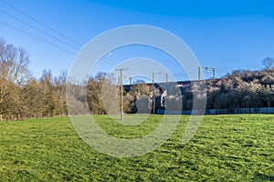 A view down the west side of the Corby Viaduct on the outskirts of Corby, Northampton, UK