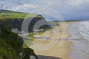 A view of Downhill Beach from the cliff top at Mussenden Temple in the Downhill Demesne in County Londonderry in Northern Ireland