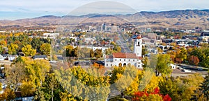 View of downtoan Boise and train depot in the fall