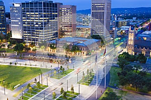 View of downtown area in Adelaide at twilight