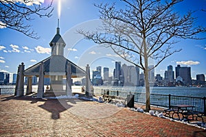 View of downtown Boston skyline from across the Boston Harbor