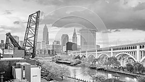 View of downtown Cleveland skyline in Ohio USA