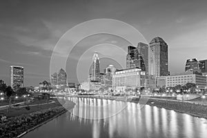 View of downtown Cleveland skyline in Ohio USA