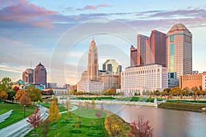 View of downtown Columbus Ohio Skyline at Sunset