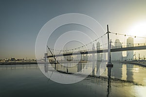 View of the Downtown at Dawn from the Side of the Dubai Water Canal