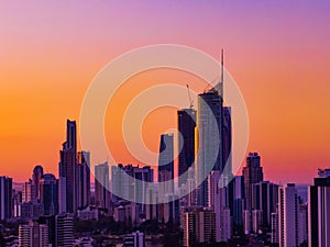 View of downtown Gold Coast at sunset. Queensland, Australia.