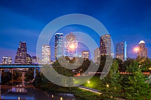 View of downtown Houston at twilight