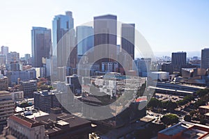 View of downtown Los Angeles, seen from observation deck of Los Angeles City Hall, California, USA