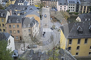 View in downtown Luxembourg and details of traditional vintage houses