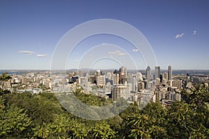View of the downtown Montreal from the Mount Royal belvedere