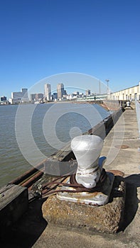 View of Downtown New Orleans Waterfront Along the Mississippi River From an Old Wharf