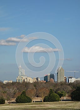 View of downtown Raleigh NC skyline from Dorothea Dix park